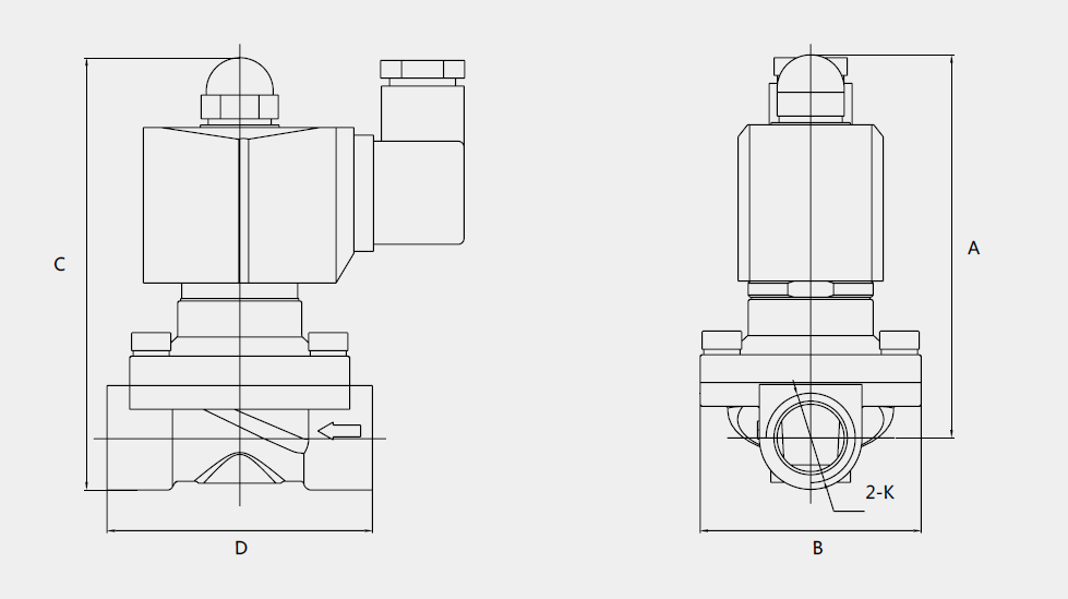 2W系列40mm大口徑直動式內(nèi)螺紋二位二通電磁閥結(jié)構(gòu)尺寸圖